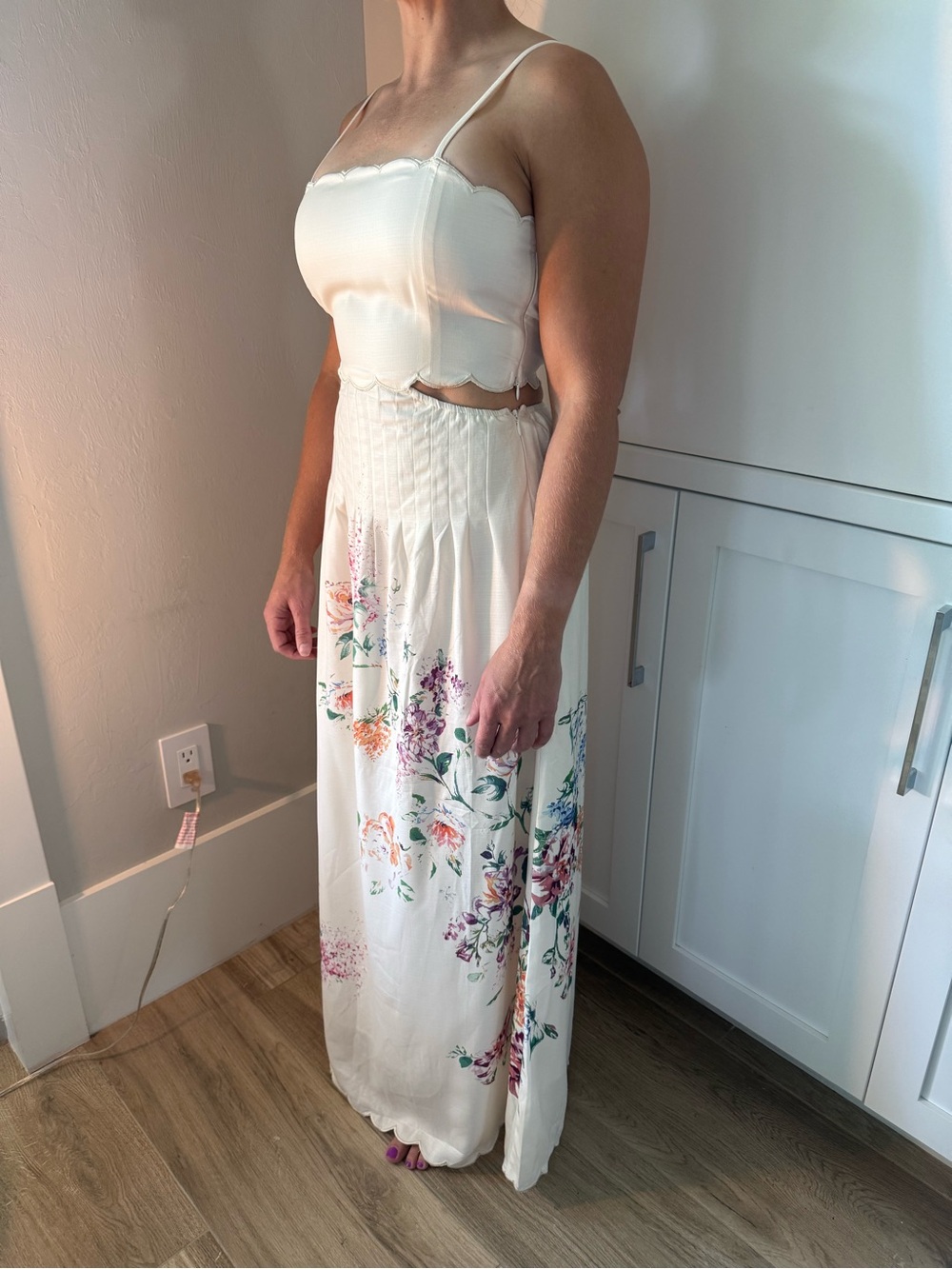 Commense Cream Floral Maxi Skirt with Pastel Bouquet Print